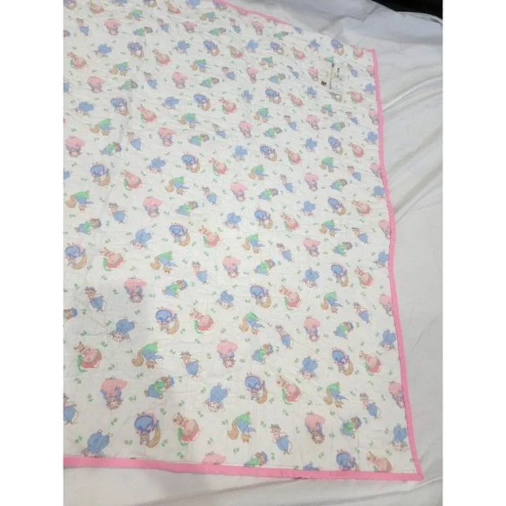 Vintage 90s Julies Journey Bunny Rabbit Quilted Blanket Handmade‎ Reversible